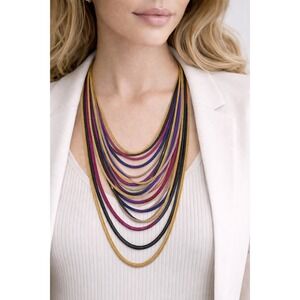 Multi-Strand Mesh Chain Necklace Gold‎ Black Purple Long Layered Statement